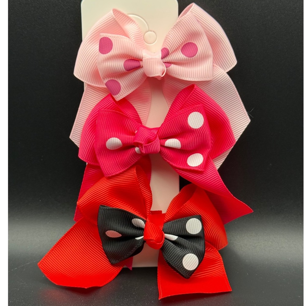 3pc Polka Dot  Ribbon‎ Bow Hair Clips Pink Red Black Alligator Clips